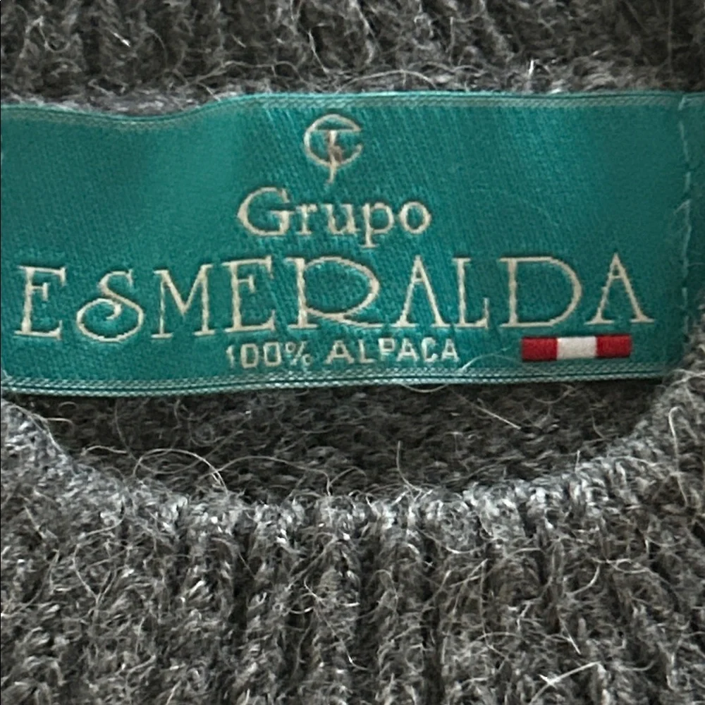 Grupo Esmeralda 100%Alpaca Kid Gray Scenic Knit Crewneck pullover Sweater size L